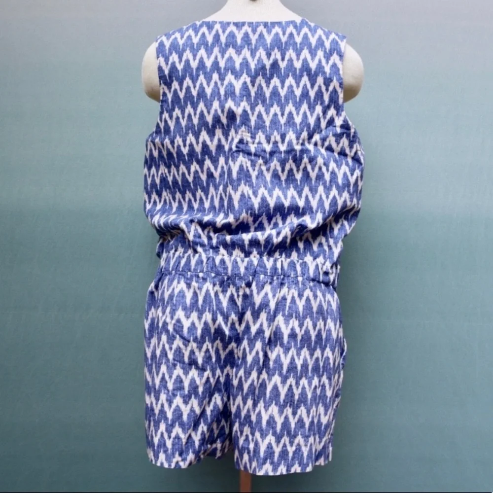 J. Crew Blue & White‎ Ikat Romper Size 2